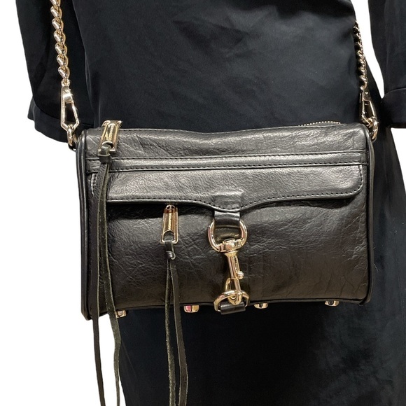 EUC Rebecca Minkoff Mini M.A.C. Crossbody Black Genuine Leather Gold Hardware - Picture 4 of 16